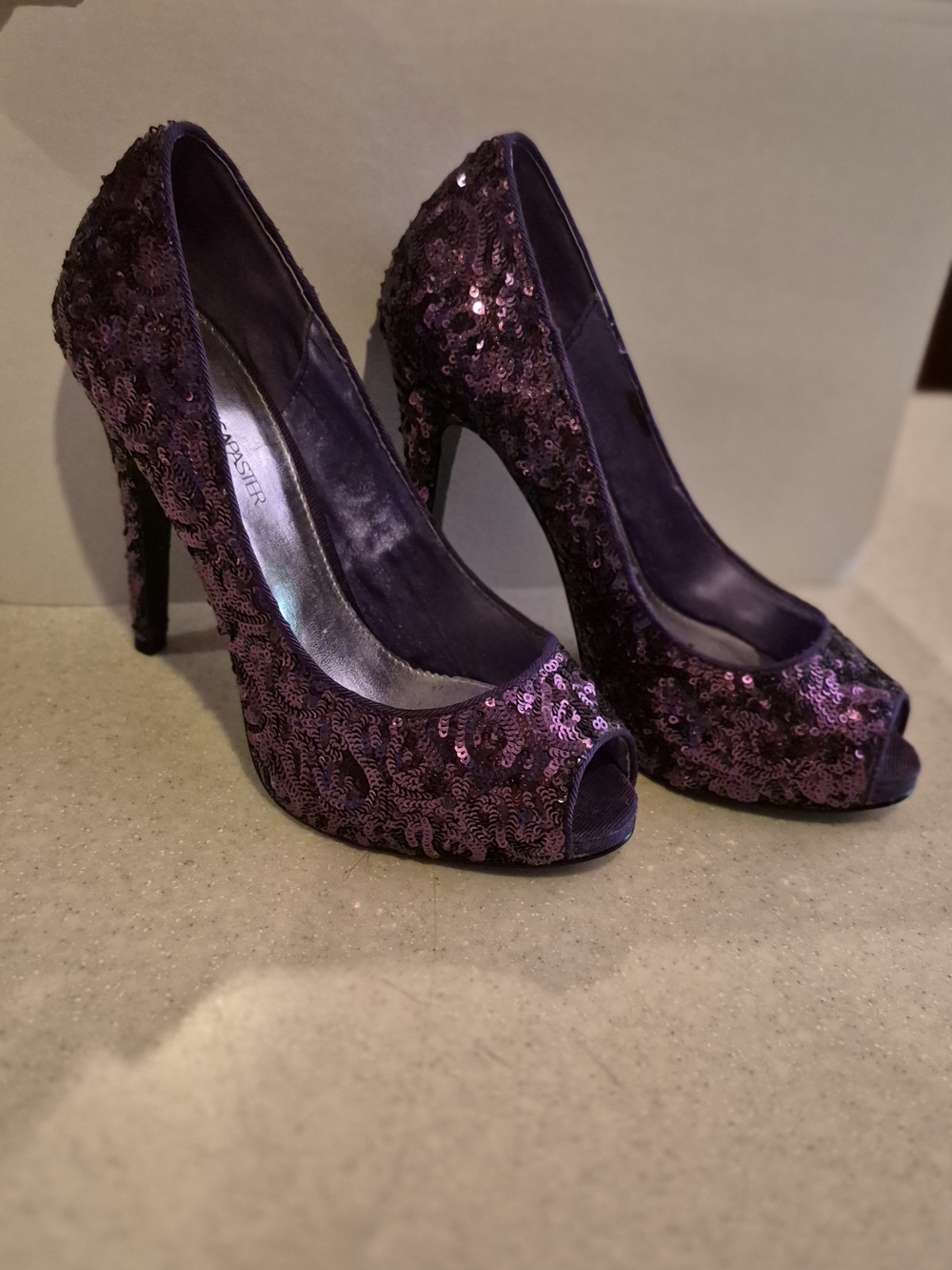 JustFab Purple Sequin Peep-Toe Stilettos for Women